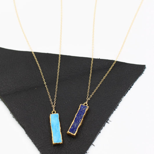 LONG STONE PENDANT NECKLACE (TURQUOISE or LAPIZ)