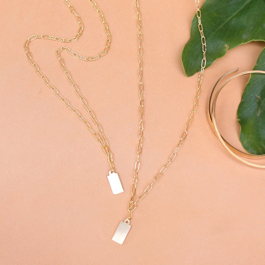 mini link tag necklace gold